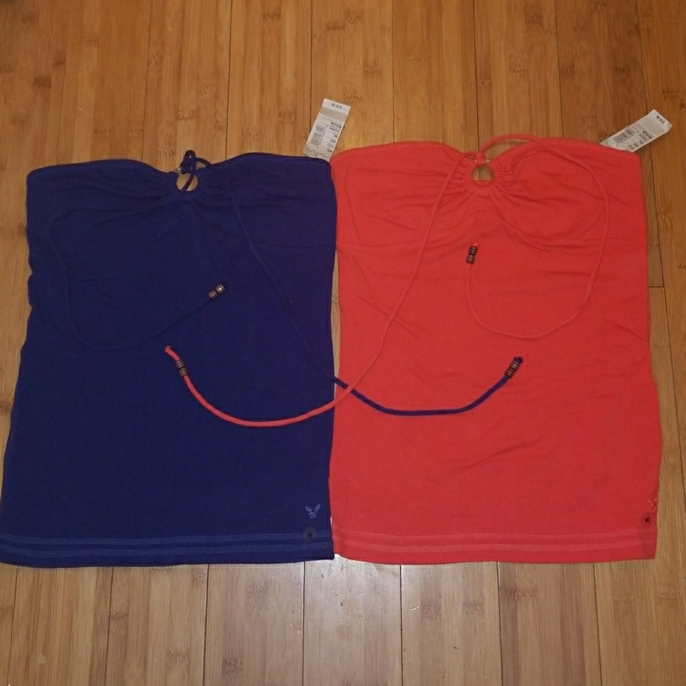 Brilliant/deep orange/royal blue tube top w/halter